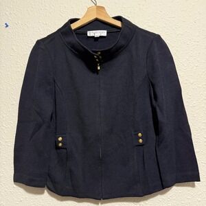 St. John Collection women's 8 Knit Jacket blazer zip up Gold Button Detail black